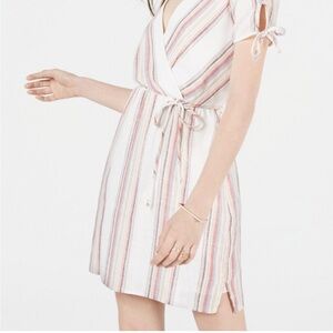 City Studio Cream Pastel Striped V-Neck Tie Dress